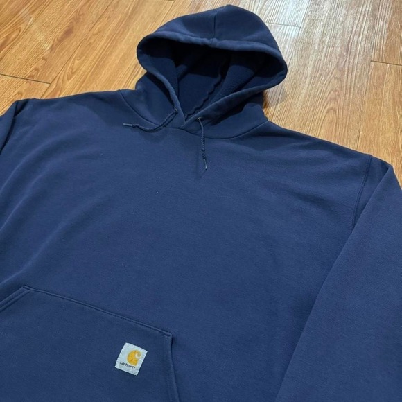 Carhartt Men's Hoodie Baggy Y2K Navy Workwear Utility Heavy Cotton Size 2XL - Picture 1 of 7